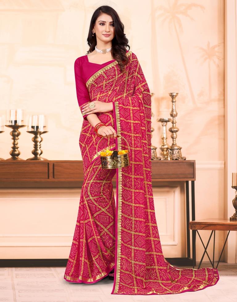 Rani Pink Georgette Bandhani Printed Saree