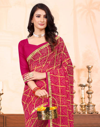 Rani Pink Georgette Bandhani Printed Saree
