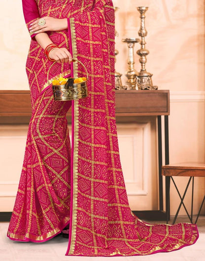 Rani Pink Georgette Bandhani Printed Saree