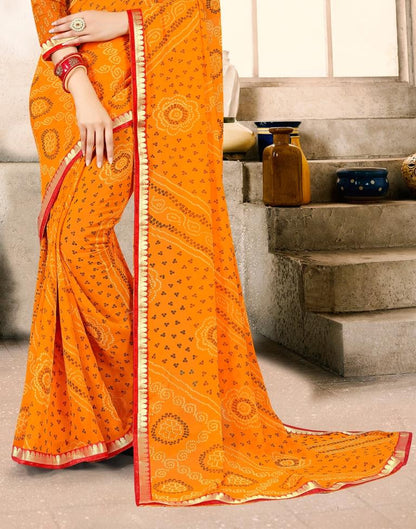 Turmeric Yellow Georgette Bandhani Printed Saree