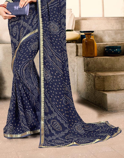 Navy Blue Georgette Bandhani Printed Saree