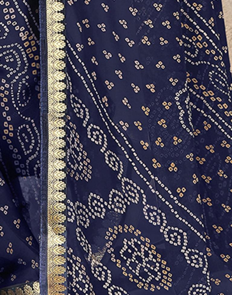 Navy Blue Georgette Bandhani Printed Saree