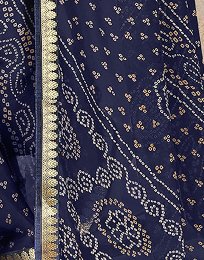 Navy Blue Georgette Bandhani Printed Saree