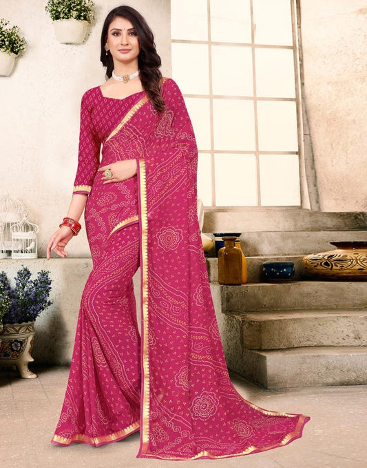Rani Pink Georgette Bandhani Printed Saree