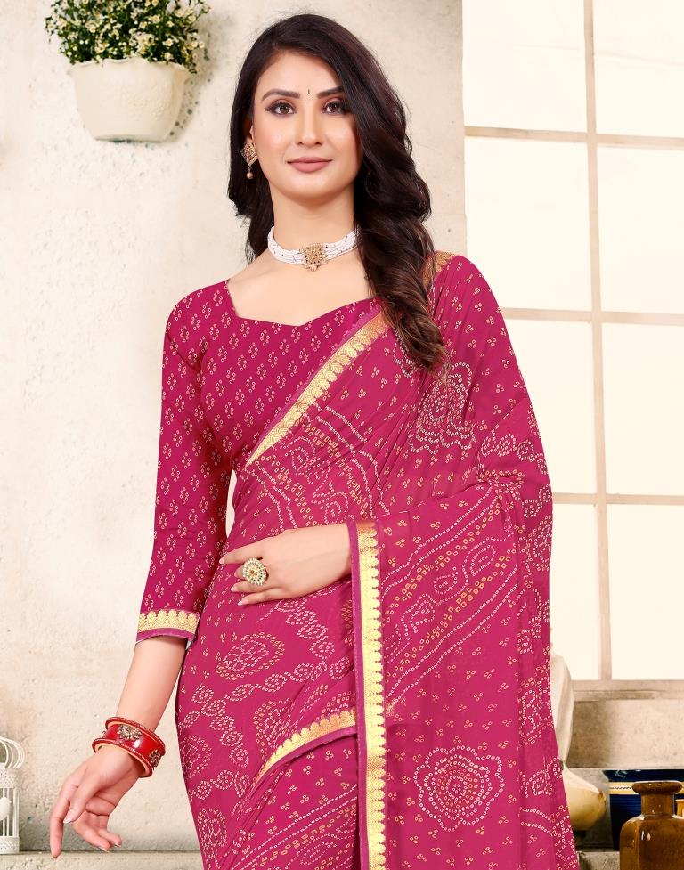 Rani Pink Georgette Bandhani Printed Saree