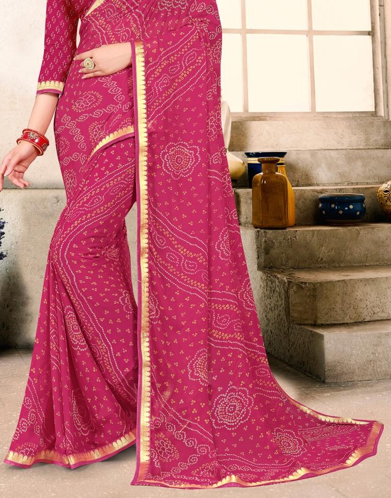 Rani Pink Georgette Bandhani Printed Saree