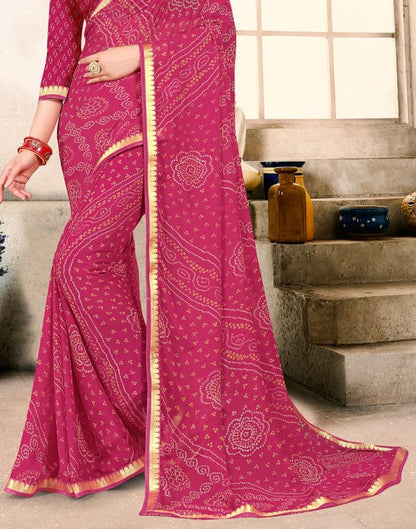 Rani Pink Georgette Bandhani Printed Saree