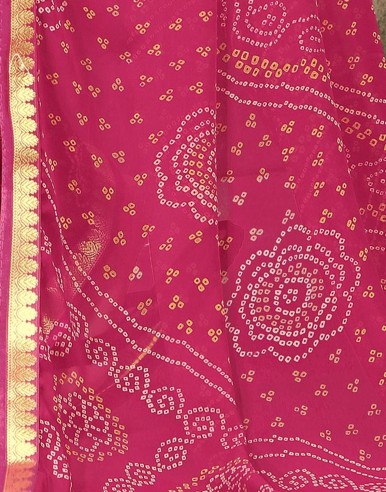 Rani Pink Georgette Bandhani Printed Saree