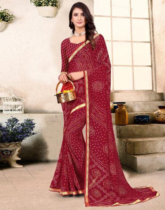 Maroon Georgette Bandhani Printed Saree