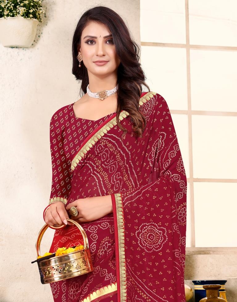 Maroon Georgette Bandhani Printed Saree