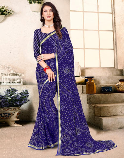 Royal Blue Georgette Bandhani Printed Saree