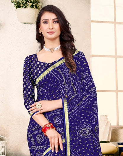 Royal Blue Georgette Bandhani Printed Saree