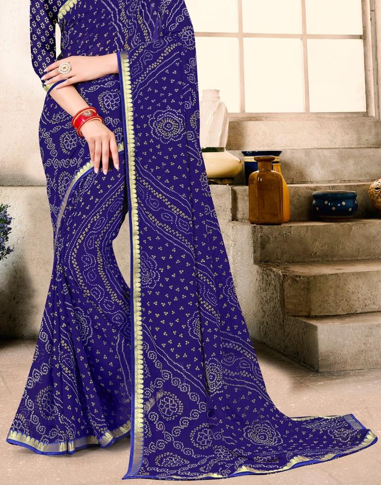 Royal Blue Georgette Bandhani Printed Saree