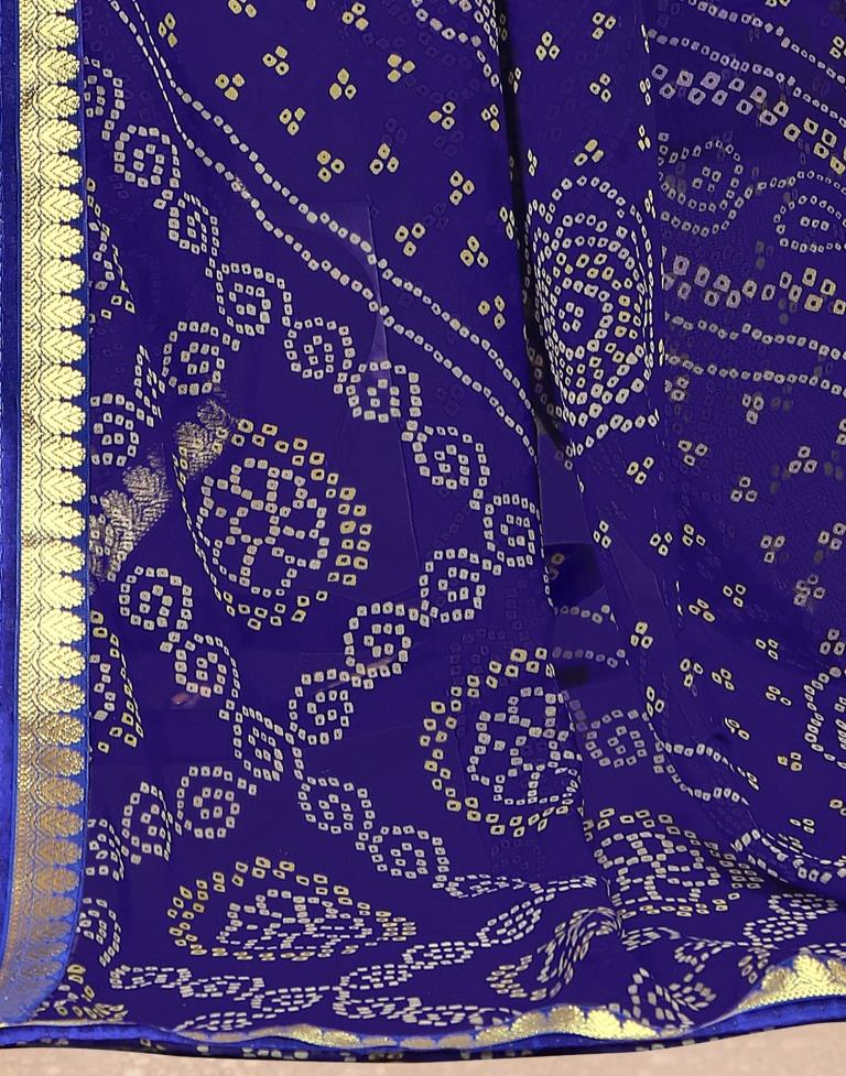 Royal Blue Georgette Bandhani Printed Saree