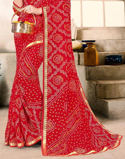 Red Georgette Bandhani Printed Saree