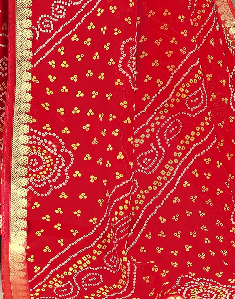 Red Georgette Bandhani Printed Saree