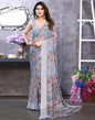 Light Grey Printed Chiffon Saree