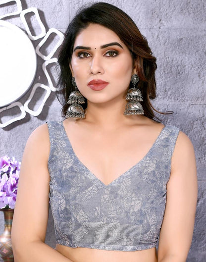 Light Grey Printed Chiffon Saree