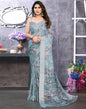 Turquoise Chiffon Printed Saree