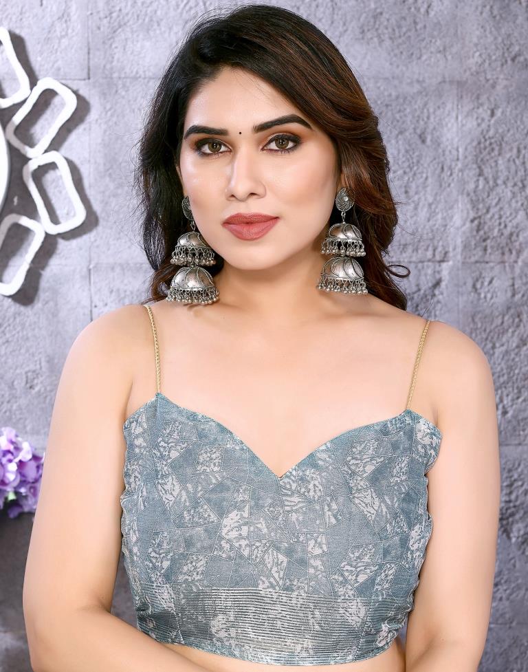 Turquoise Chiffon Printed Saree