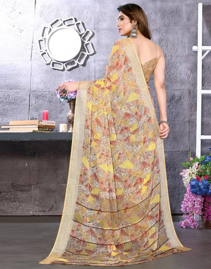 Beige Chiffon Printed Saree
