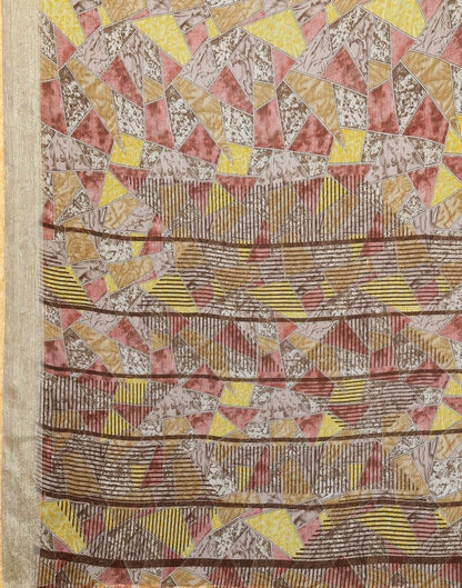 Beige Chiffon Printed Saree