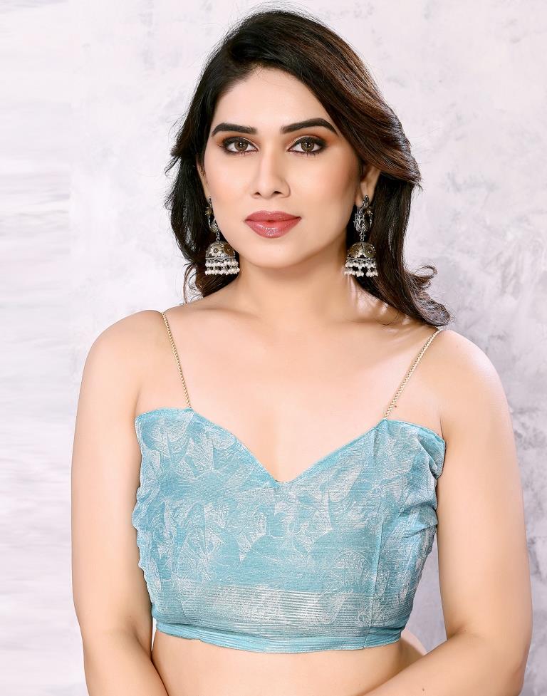 Turquoise Chiffon Printed Saree