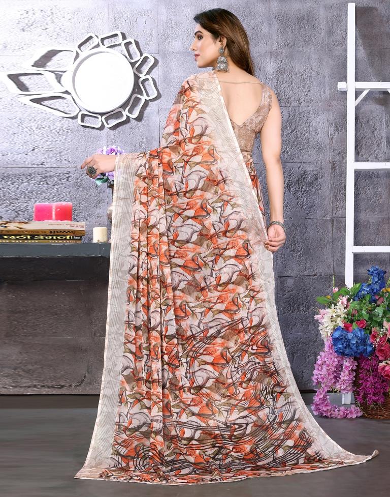 Orange Chiffon Printed Saree