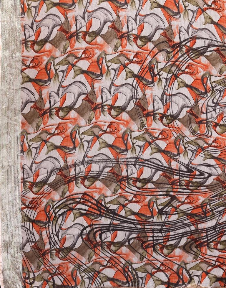 Orange Chiffon Printed Saree
