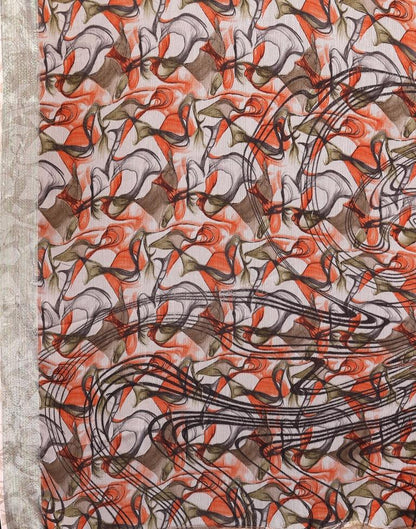 Orange Chiffon Printed Saree