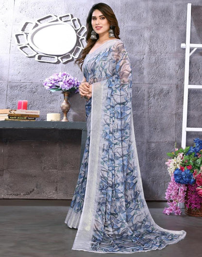 Light Grey Chiffon Printed Saree