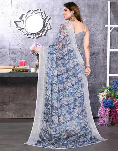 Light Grey Chiffon Printed Saree