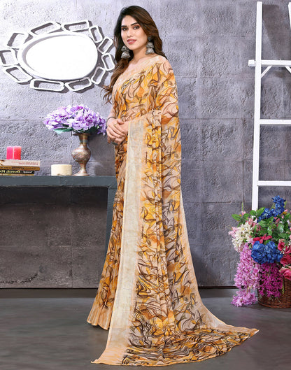 Turmeric Yellow Chiffon Printed Saree