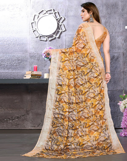 Turmeric Yellow Chiffon Printed Saree