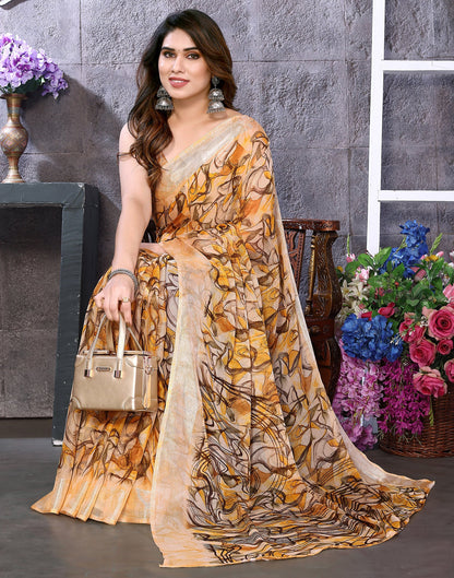 Turmeric Yellow Chiffon Printed Saree