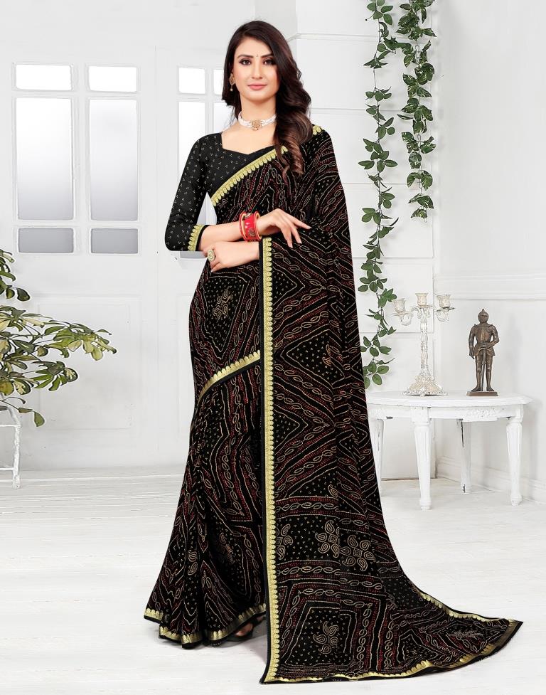 Black Georgette Bandhani Printed Saree