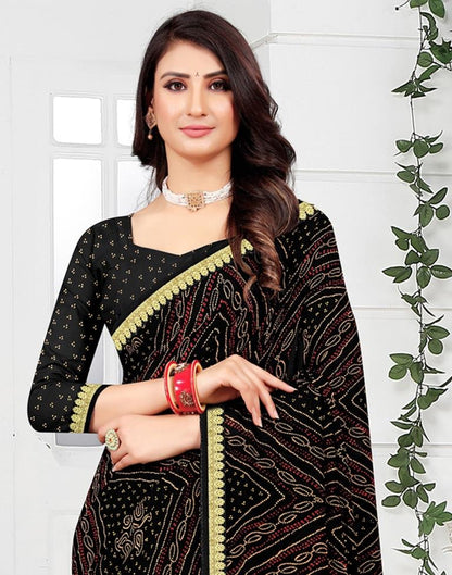 Black Georgette Bandhani Printed Saree