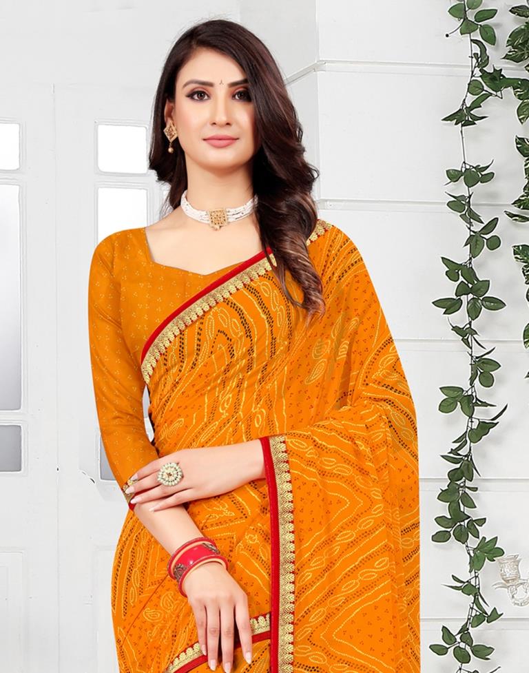 Turmeric Yellow Georgette Bandhani Printed Saree