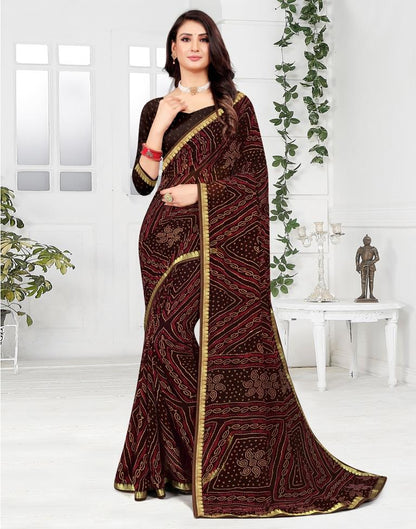 Dark Brown Bandhani Georgette Saree