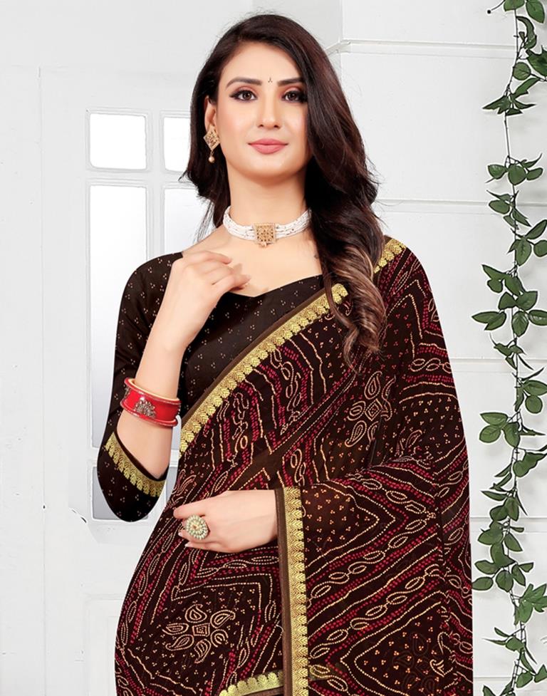 Dark Brown Bandhani Georgette Saree