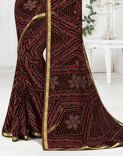 Dark Brown Bandhani Georgette Saree