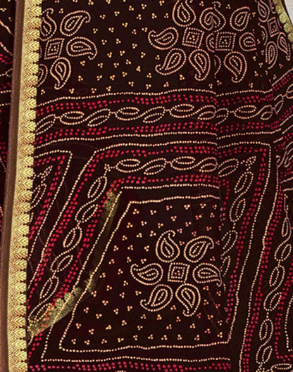 Dark Brown Bandhani Georgette Saree