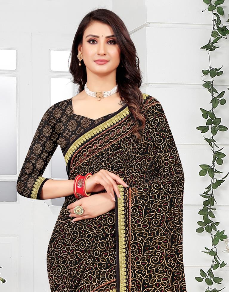 Black Georgette Bandhani Printed Saree