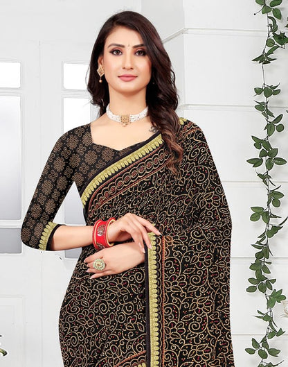 Black Georgette Bandhani Printed Saree