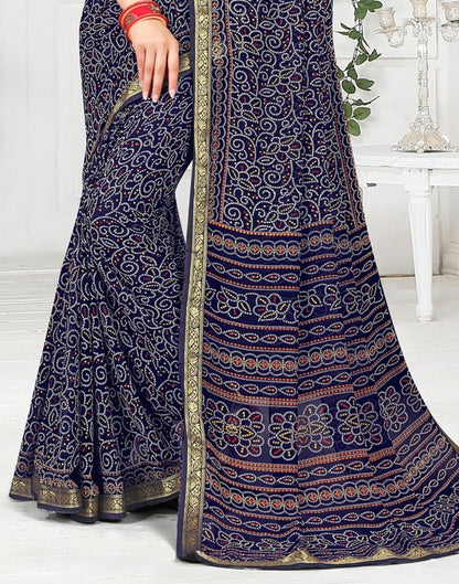 Navy Blue Georgette Bandhani Printed Saree