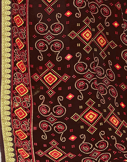 Dark Brown Georgette Bandhani Printed Saree