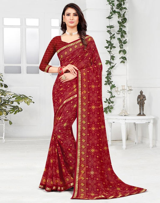 Maroon Bandhani Georgette Saree