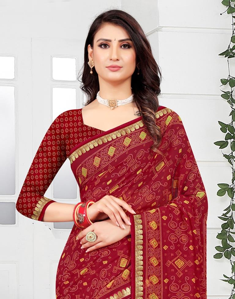 Maroon Bandhani Georgette Saree