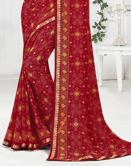 Maroon Bandhani Georgette Saree