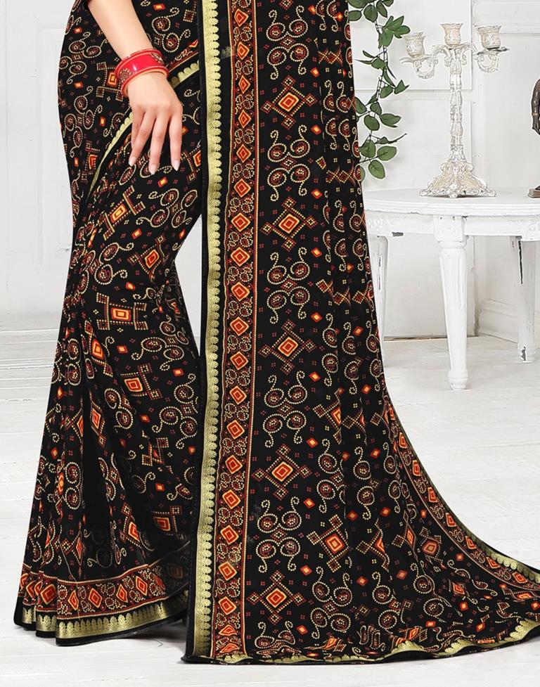 Black Georgette Bandhani Printed Saree